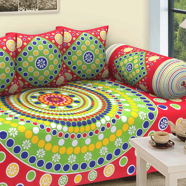 Jaipuri Design Single Bedsheet ( 100% cotton, 6pc set, Diwan set )