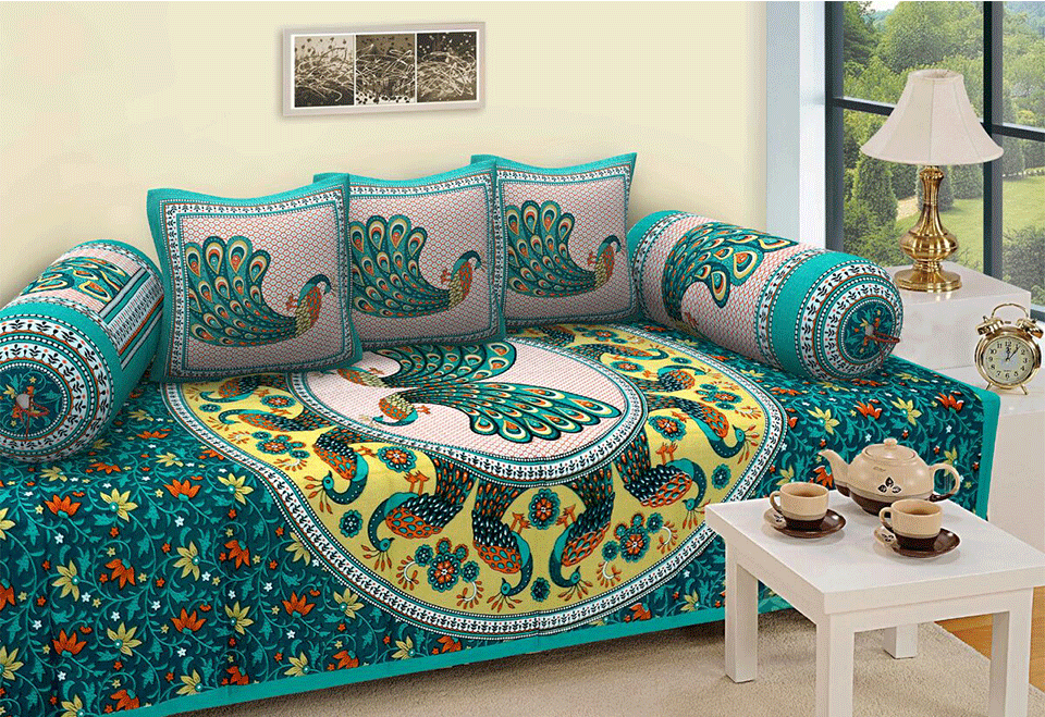 Jaipuri Design Single Bedsheet 100 cotton 6pc set Diwan set