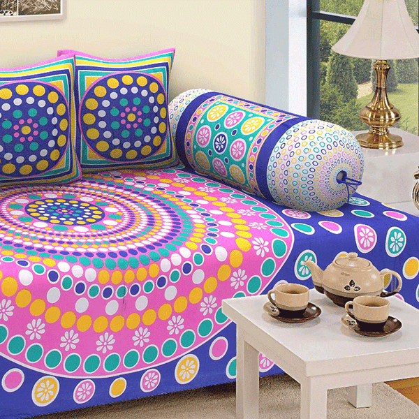 Jaipuri Design Single Bedsheet ( 100% cotton, 6pc set, Diwan set )