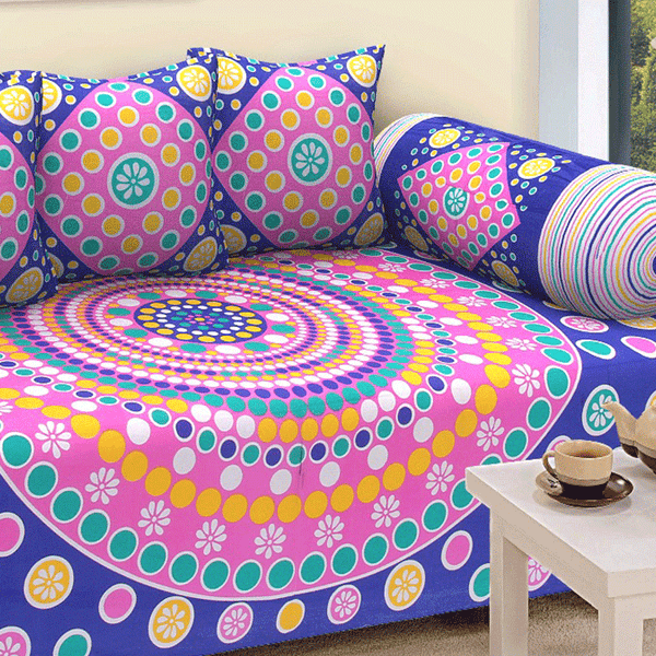 Jaipuri Design Single Bedsheet ( 100% cotton, 6pc set, Diwan set )