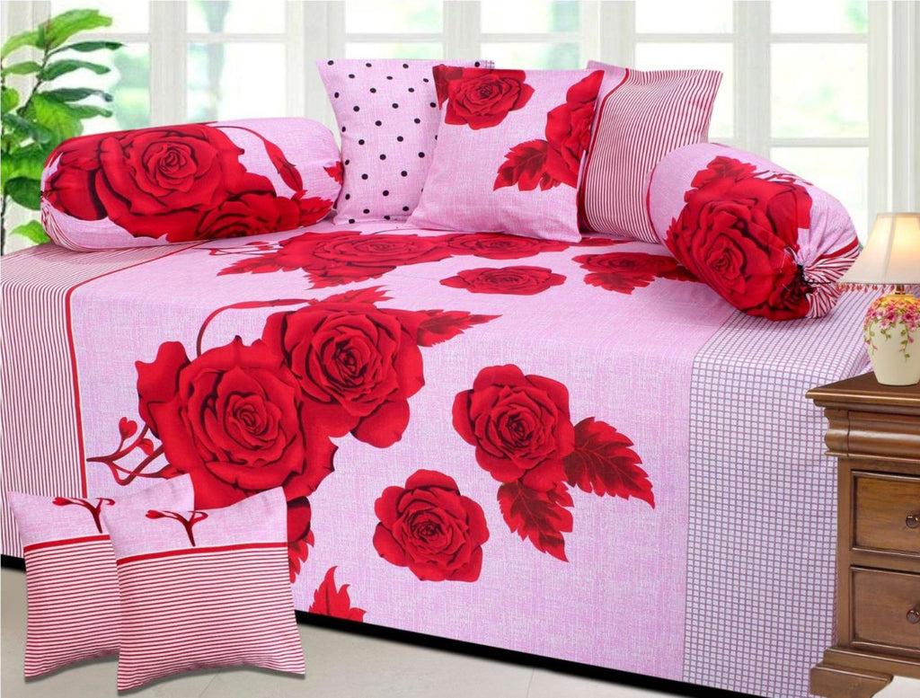Flower Design Single Bedsheet ( 100% cotton, 8pc set, Diwan set )