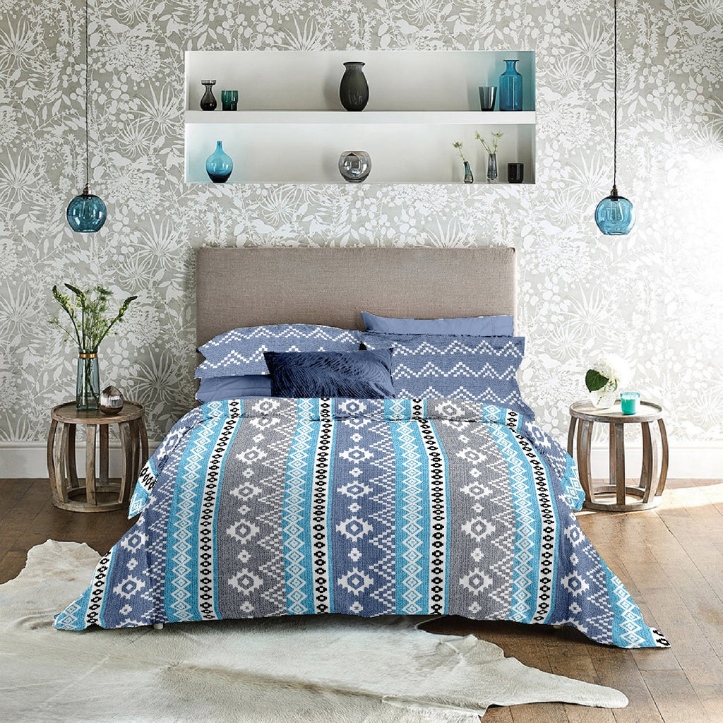 Classic Design Pure Cotton King Size Bedsheet-Blue