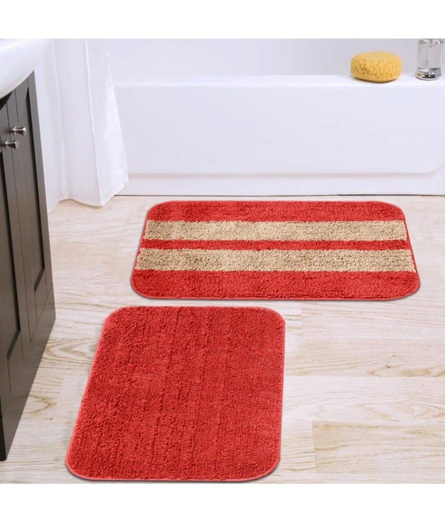 Red Anti-Slip Bath Mats - Set Of 2 (60*40cm)