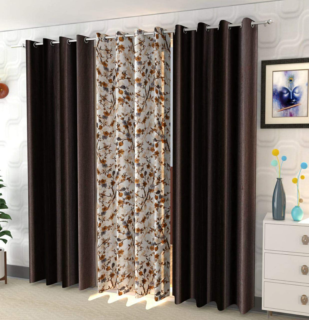 Beautiful 3PC Flower Design Curtain Combo ( 4 x 7 , pack of 3)