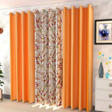 Beautiful 3PC Flower Design Curtain Combo ( 4 x 7 , pack of 3, Orange)