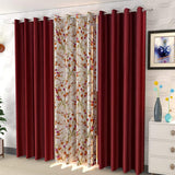 Beautiful 3PC Flower Design Curtain Combo ( 4 x 7 , pack of 3, Dark Red)