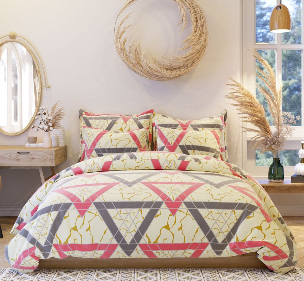 Super Soft Triangle Design Ac Comforter Set  (ELASTIC Bedsheet, 4 pc Set)
