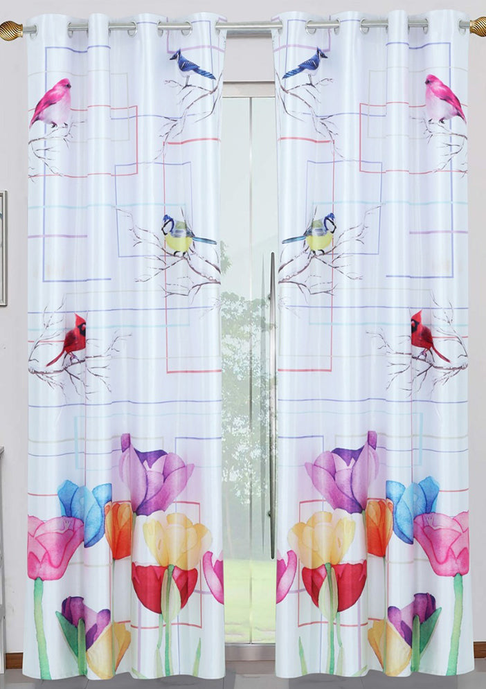 Beautiful Long Crush Solid Birds Print Curtain Combo ( 4 x 7 , pack of 2)