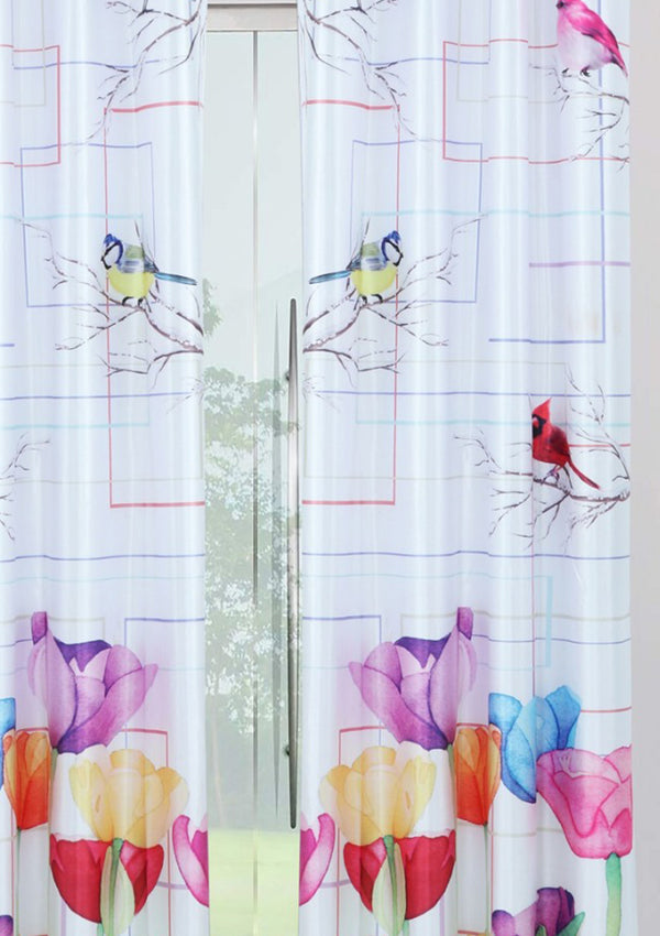 Beautiful Long Crush Solid Birds Print Curtain Combo ( 4 x 7 , pack of 2)