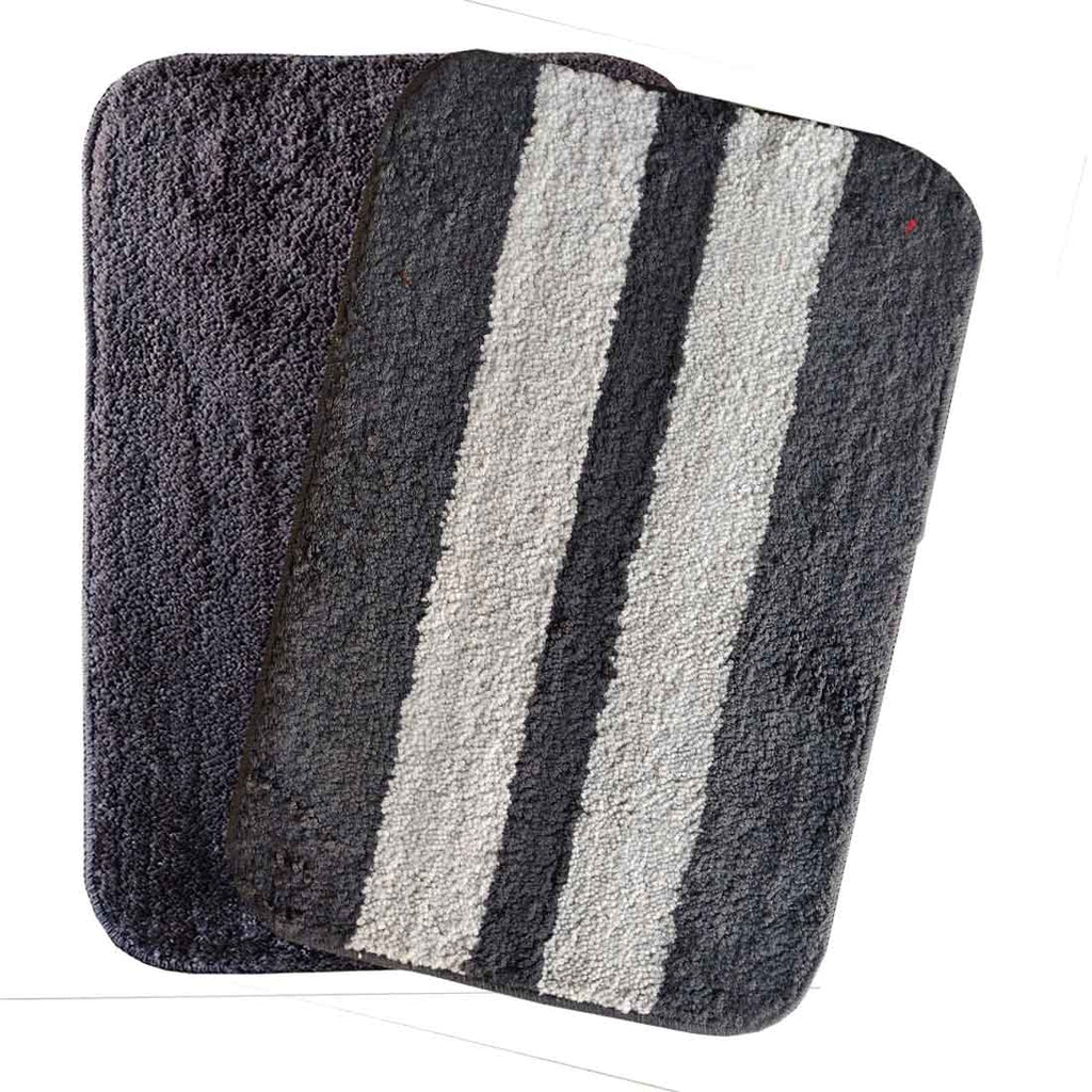 Black White Stripe Anti-Slip Bath Mats - Set Of 2 (60*40cm)