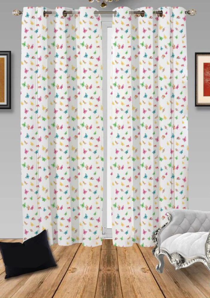 Beautiful Long Crush Solid Butterfly Print Curtain Combo ( 4 x 7 , pack of 2)