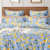 Super Soft Daffodils Blue Design Double Bedsheet ( 90*100inch, King )