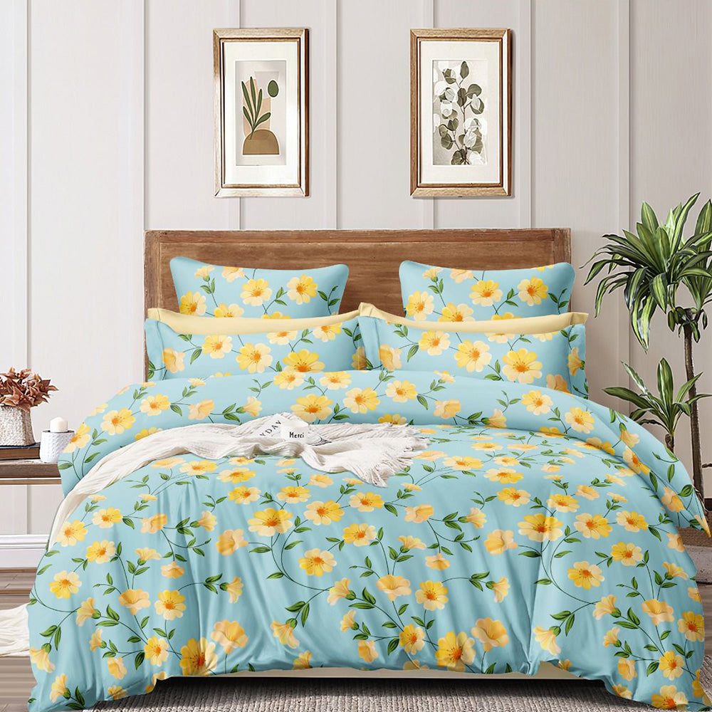 Super Soft Daffodils Design Cosy Comforter Set (4 pc Set, king Size)