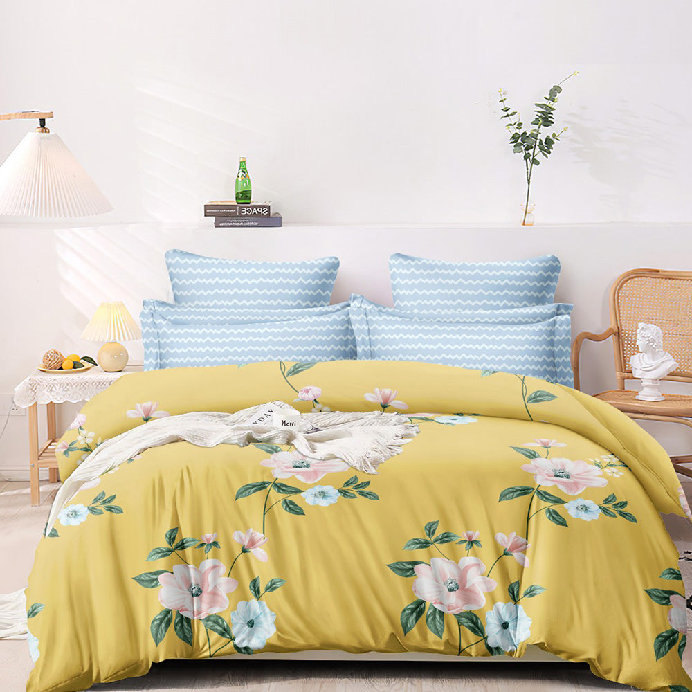 Super Soft Daisy Design Ac Comforter Set (ELASTIC Bedsheet, 4 pc Set)