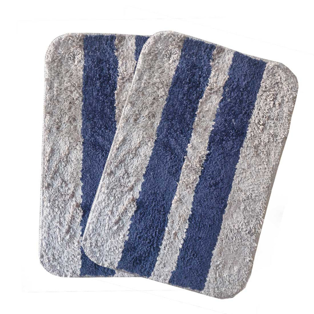 Grey-Blue Stripe Anti-Slip Bath Mats - Set Of 2 (60*40cm)