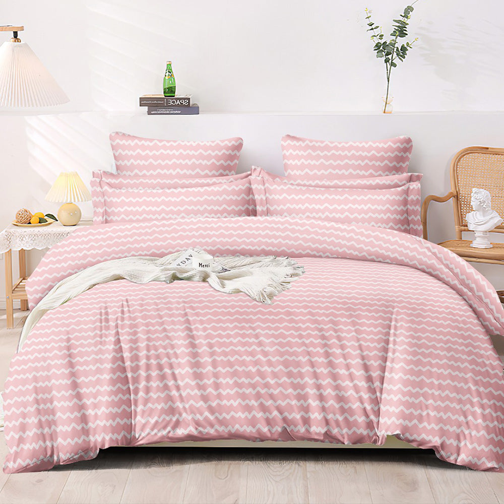 Super Soft Wave Pink Design Ac Comforter Set (ELASTIC Bedsheet, 4 pc Set)