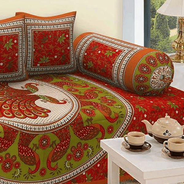 Jaipuri Design Single Bedsheet ( 100% cotton, 6pc set, Diwan set )