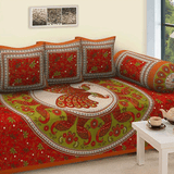 Jaipuri Design Single Bedsheet ( 100% cotton, 6pc set, Diwan set )