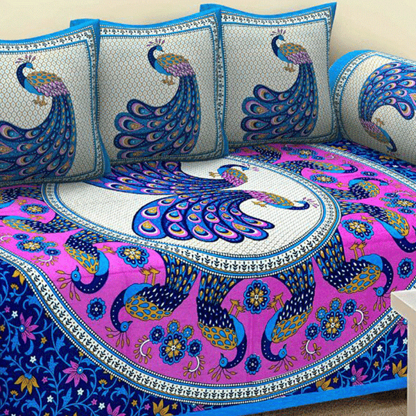 Jaipuri Design Single Bedsheet ( 100% cotton, 6pc set, Diwan set )