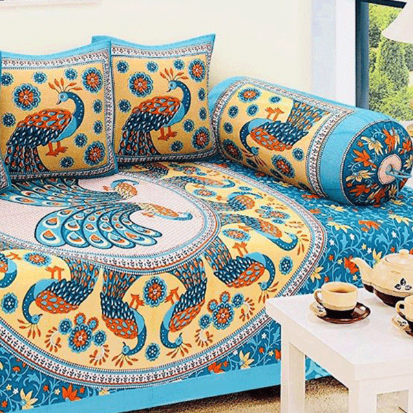 Jaipuri Design Single Bedsheet ( 100% cotton, 6pc set, Diwan set )