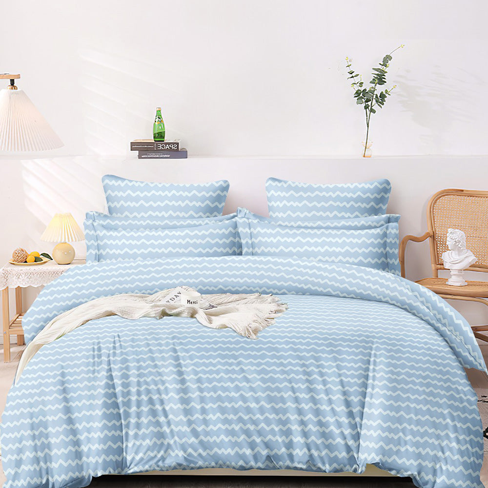 Super Soft Wave Blue Design Double Bedsheet ( 90*100inch, King )